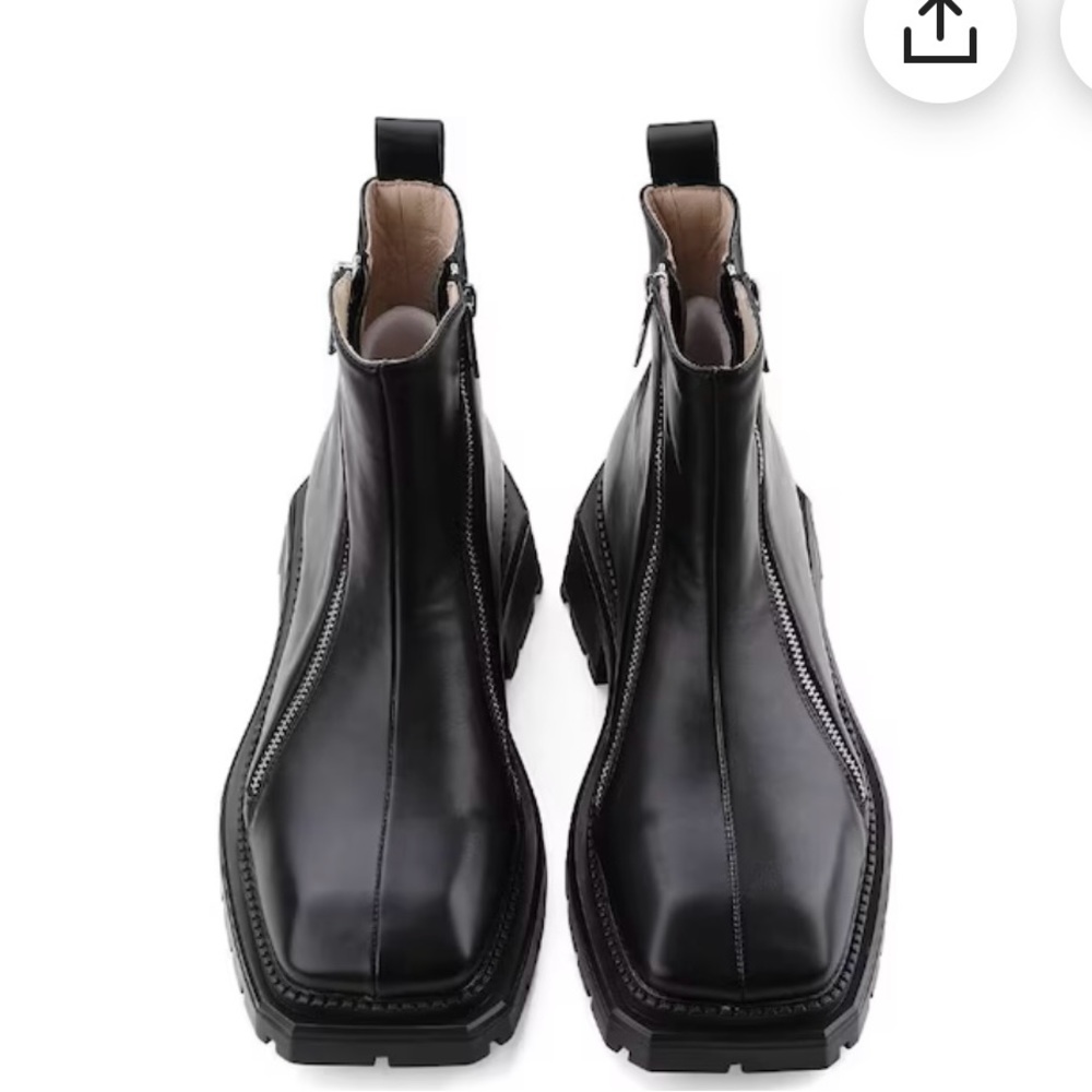 Square toe ankle boots high fashion platform shoes chunk, zipper black